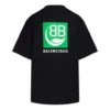 B Camiseta de manga curta preta com logótipo «Alphabet» ecológico em verde 594599THV631000