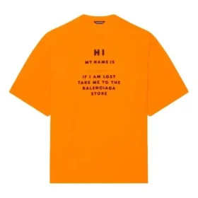 Balenciaga FW21 para homem HI MY NAME IS WIDE FIT com estampado alfabético, malha retro, manga curta, laranja 661715TKVH57513