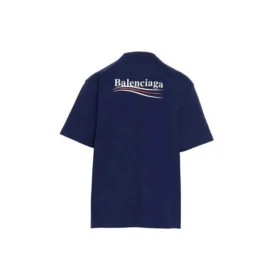 Balenciaga para homem, Political Campaign, versão grande, manga curta, azul-marinho 641675TIV521195