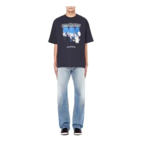 Balenciaga Speed Hunters para homem, preto, faixa azul, manga curta, cinzento 541875TCV381055