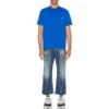 Balenciaga SS21 para homem, camisola de manga curta com logótipo pequeno «Alphabet», azul, 556151TBV438077