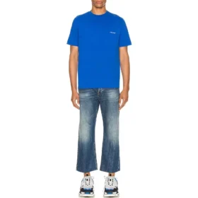 Balenciaga SS21 para homem, camisola de manga curta com logótipo pequeno «Alphabet», azul, 556151TBV438077