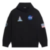 Balenciaga x NASA FW21 para homem, camisola clássica de algodão com capuz, mangas compridas e corte largo, com logótipo cruzado, preta 651799TKVD81070