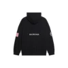 Balenciaga x NASA FW21 para homem, camisola clássica de algodão com capuz, mangas compridas e corte largo, com logótipo cruzado, preta 651799TKVD81070
