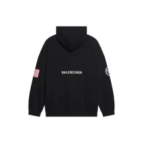 Balenciaga x NASA FW21 para homem, camisola clássica de algodão com capuz, mangas compridas e corte largo, com logótipo cruzado, preta 651799TKVD81070