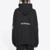 Balenciaga x NASA FW21 para homem, camisola clássica de algodão com capuz, mangas compridas e corte largo, com logótipo cruzado, preta 651799TKVD81070