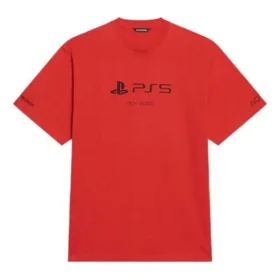 Balenciaga x PlayStation Colaboração FW21 PS5 Padrão Geométrico Alfabético Estampado, Manga Curta, Unissexo, Vermelho 651795TKVF36552 Balenciaga x PlayStation Colaboração FW21 PS5 Padrão Geométrico Alfabético Estampado, Manga Curta, Unissexo, Vermelho 651795TKVF36552