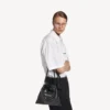 Bolsa de compras masculina com saco de proteção e alça transversal, tamanho médio, em preto