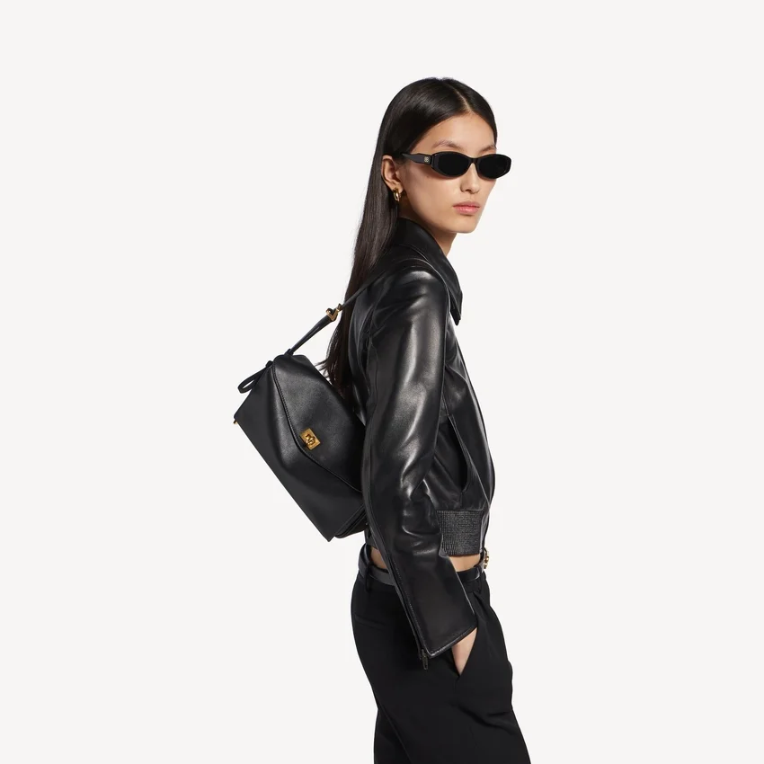 Bolsa de ombro Le 7 para mulher, tamanho médio, em preto Bolsa de ombro Le 7 para mulher, tamanho médio, em preto