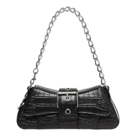 Bolsa de ombro Lindsay Small com relevo de crocodilo «Preto» 701141210C91000
