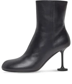 Botas de cano curto femininas de 90 mm «Couro Preto» 701937WBCR01000
