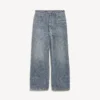 Calças de denim largas com costura de denim para homem em azul escuro