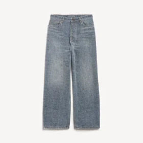 Calças de denim largas com costura de denim para homem em azul escuro