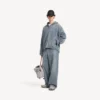 Calças de denim largas com costura de denim para homem em azul escuro