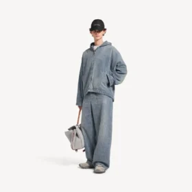 Calças de denim largas com costura de denim para homem em azul escuro