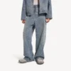 Calças de denim largas com costura de denim para homem em azul escuro