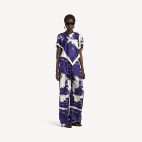 Calças de pijama femininas com padrão de pincel em azul