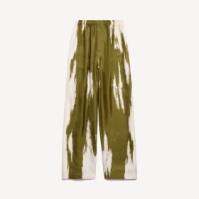 Calças de pijama femininas em sarja de seda com efeito «brush scratch» em cáqui