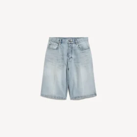 Calções de Denim para homem com efeito «stay press» em azul claro desbotado