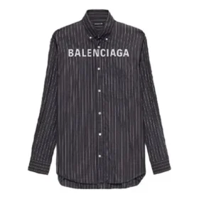 Camisa com botões e logótipo às riscas no peito «Black» 583989TGM041070