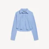 Camisa curta às riscas para mulher em azul/azul-marinho