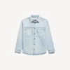 Camisa de Denim de manga comprida para homem em azul claro