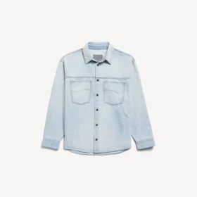 Camisa de Denim de manga comprida para homem em azul claro