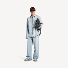 Camisa de Denim de manga comprida para homem em azul claro