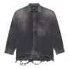 Camisa de Denim rasgada SS21 para homem, preta 657610TBP191090