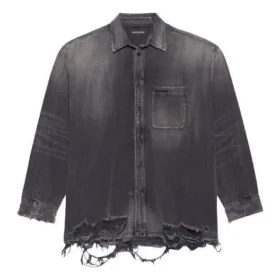 Camisa de Denim rasgada SS21 para homem, preta 657610TBP191090