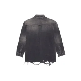 Camisa de Denim rasgada SS21 para homem, preta 657610TBP191090