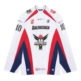 Camisa de hóquei desportiva em malha de manga comprida Balenciaga SS21 para homem, branca, 657105TKV248090