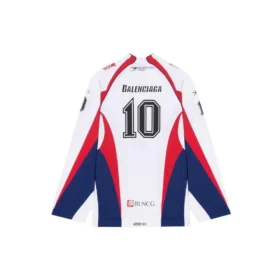 Camisa de hóquei desportiva em malha de manga comprida Balenciaga SS21 para homem, branca, 657105TKV248090