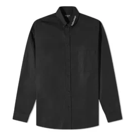 Camisa de manga comprida com botões e logótipo no colarinho «Preto» 671586TYB181000