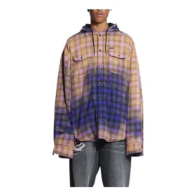 Camisa de manga comprida com capuz xadrez descolorada «Purple Beige» 699223TMM095212