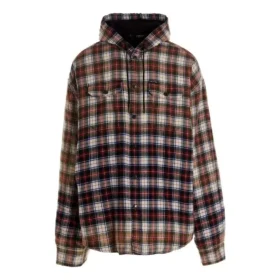 Camisa de manga comprida com capuz xadrez descolorida «Vermelho Branco Preto» 699223TMM059783