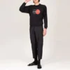 Camisa de manga comprida com gola redonda e padrão com logótipo da Balenciaga para homem, preta 583258TIV801000