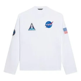 Camisa de manga comprida com gola redonda para homem Balenciaga x NASA Crossover Space Printing, branca, 662496TKVD79040