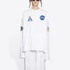 Camisa de manga comprida com gola redonda para homem Balenciaga x NASA Crossover Space Printing, branca, 662496TKVD79040