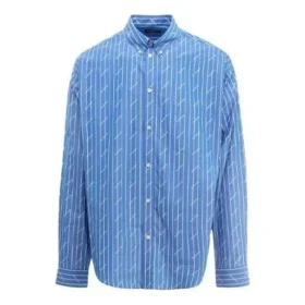 Camisa de manga comprida com riscas finas e logótipo por toda a peça «Azul» 662983TGLB95531