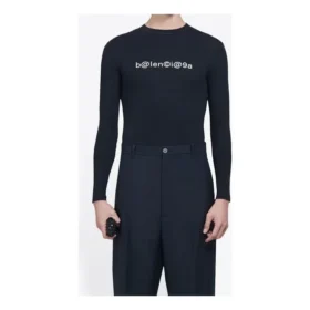 Camisa de manga comprida elástica para homem com logótipo criativo simbólico da Balenciaga, preta, 620966TIV491070
