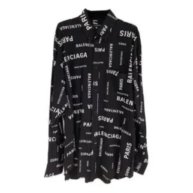 Camisa de manga comprida em viscose com padrão integral, corte largo «Preto» 658956TPLB41070