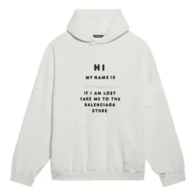 Camisa de manga comprida masculina Balenciaga FW21 «Hi My Name Is» com padrão alfabético, branca, 651799TKVF29081