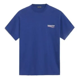 Camisa de manga curta Balenciaga para homem, com estampado da Political Campaign, azul-real 508203TAV444540 Camisa de manga curta Balenciaga para homem, com estampado da Political Campaign, azul-real 508203TAV444540