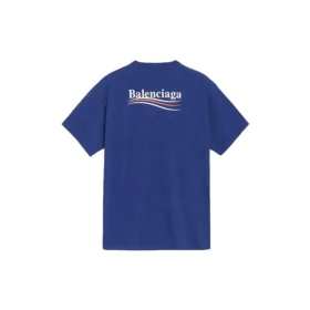 Camisa de manga curta Balenciaga para homem, com estampado da Political Campaign, azul-real 508203TAV444540 Camisa de manga curta Balenciaga para homem, com estampado da Political Campaign, azul-real 508203TAV444540