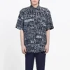 Camisa de manga curta com estampado de logótipo tipográfico misto «Preto Cinza» 556854TELF21269