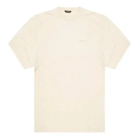 Camisa de manga curta com gola redonda e logótipo Balenciaga bordado para homem, branco cremoso 641614TJV829757 Camisa de manga curta com gola redonda e logótipo Balenciaga bordado para homem, branco cremoso 641614TJV829757