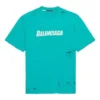 Camisa de manga curta com gola redonda e padrão de letras perfuradas da Balenciaga SS21 para homem, verde 651795TKVB84661