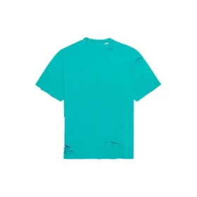 Camisa de manga curta com gola redonda e padrão de letras perfuradas da Balenciaga SS21 para homem, verde 651795TKVB84661 Camisa de manga curta com gola redonda e padrão de letras perfuradas da Balenciaga SS21 para homem, verde 651795TKVB84661