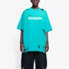 Camisa de manga curta com gola redonda e padrão de letras perfuradas da Balenciaga SS21 para homem, verde 651795TKVB84661